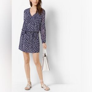 Michael Kors Chiffon Long Sleeve Mini Dress Medium Croc Flowy Tassles Sheer Boho